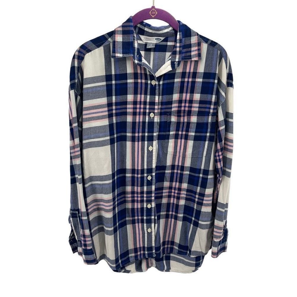 Old Navy the boyfriend shirt flannel plaid S small EUC soft